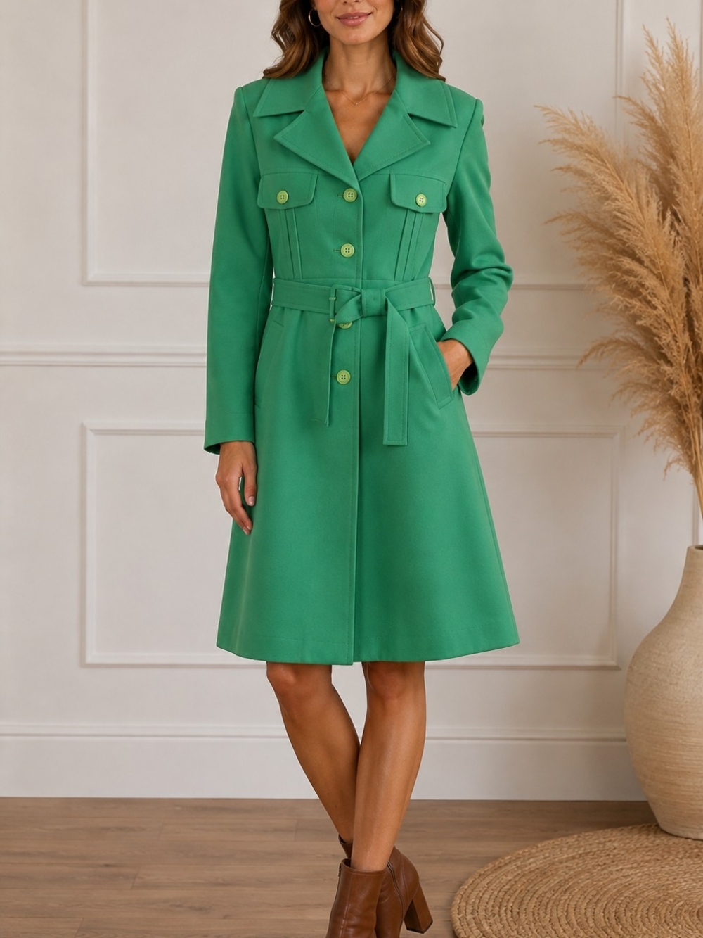 Chori Bright Green Belted Trench Coat